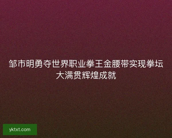 邹市明勇夺世界职业拳王金腰带实现拳坛大满贯辉煌成就