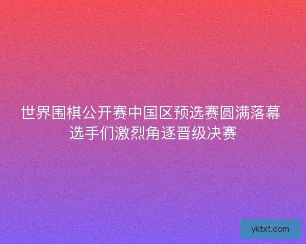 世界围棋公开赛中国区预选赛圆满落幕 选手们激烈角逐晋级决赛
